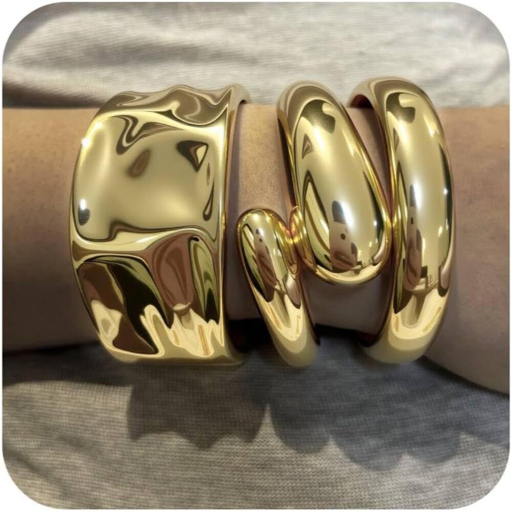 Gold Cuff Bracelets Set Alloy Steel 14k Gold Plated Dainty Stackable Jewelry